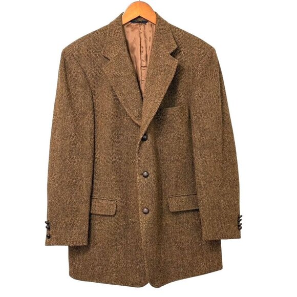 Brooks Brothers Harris Tweed Men's Wool Blazer Sport Coat Size 44L Brown Italy - Picture 1 of 16